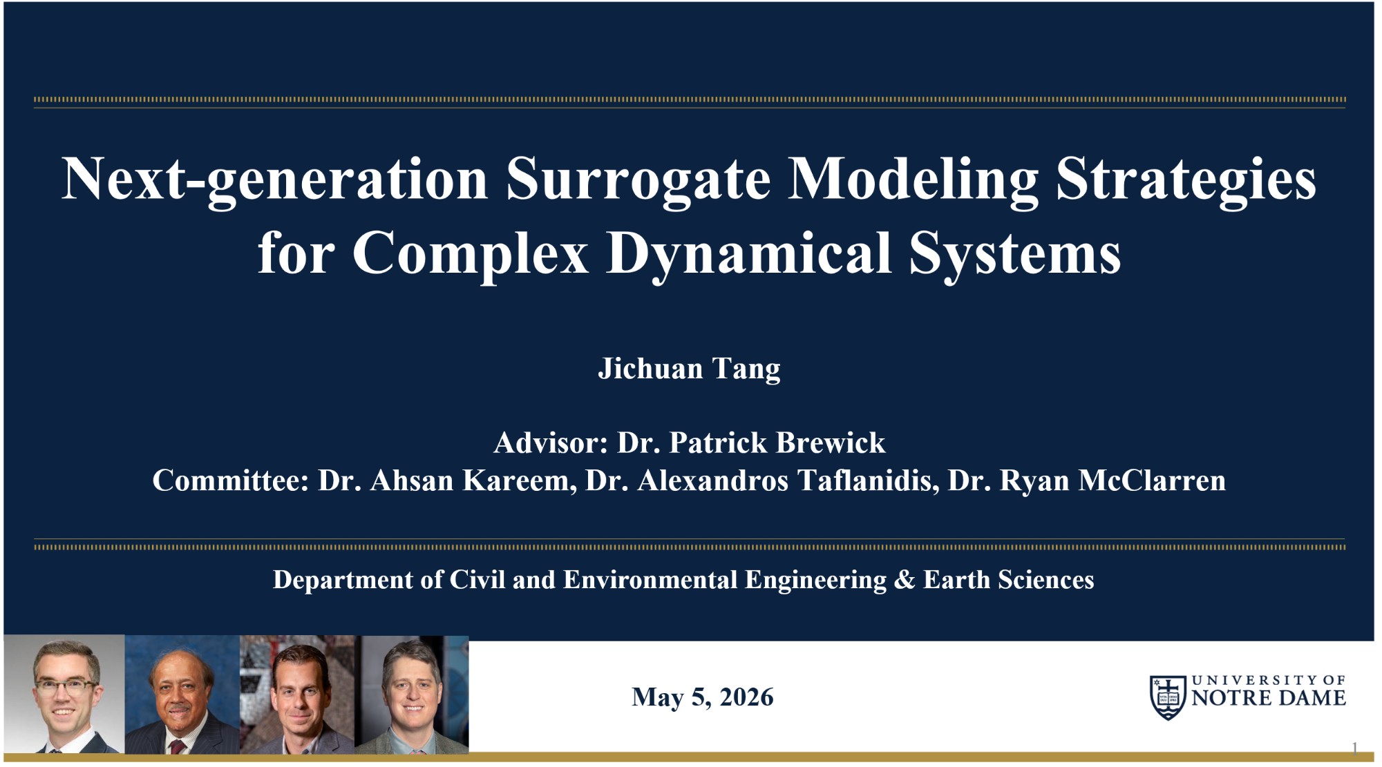 Title slide of Ph.D. candidacy presentation: Next-generation Surrogate Modeling Strategies for Complex Dynamical Systems