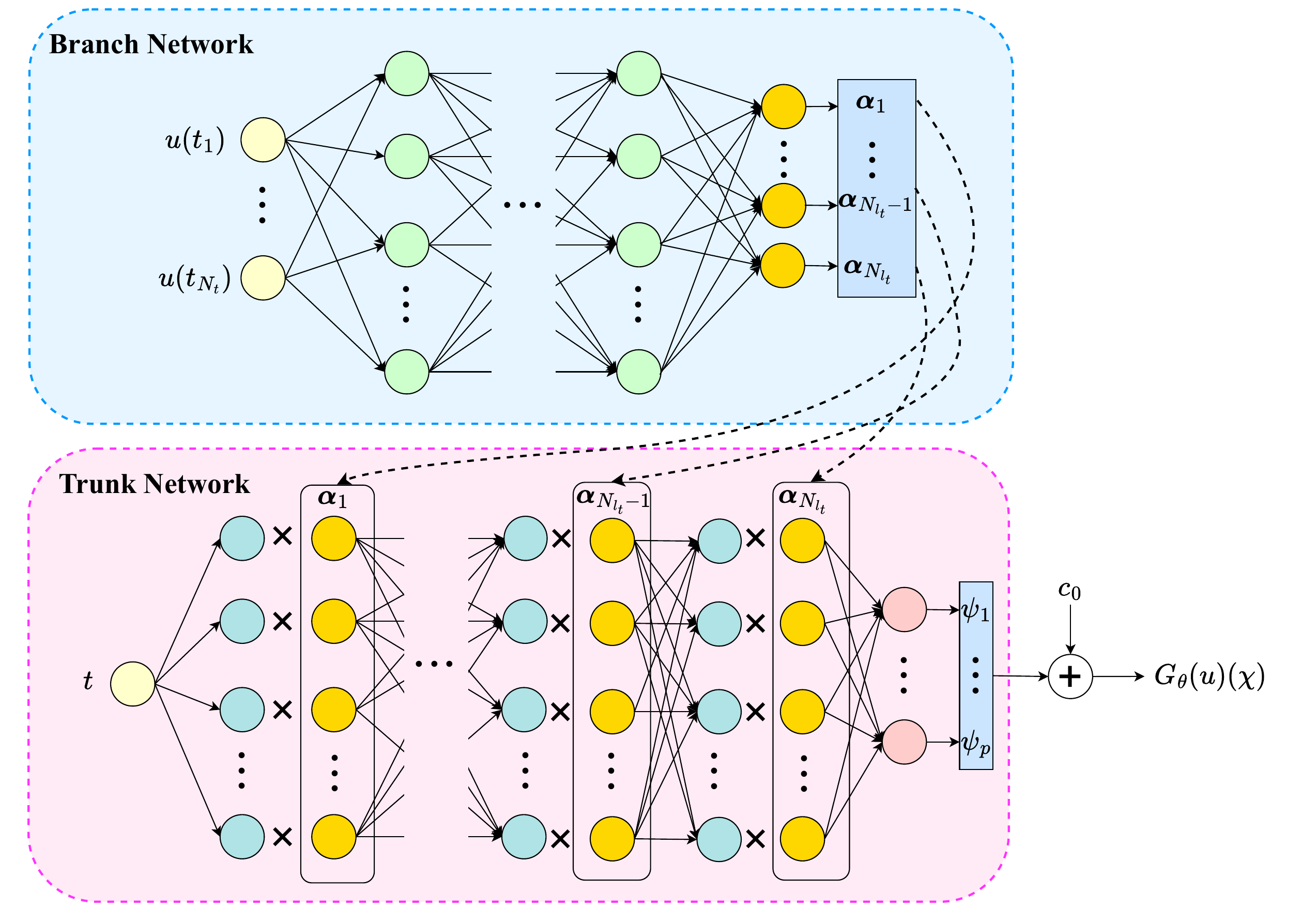Full-field Extended DeepONet architecture with branch and trunk networks