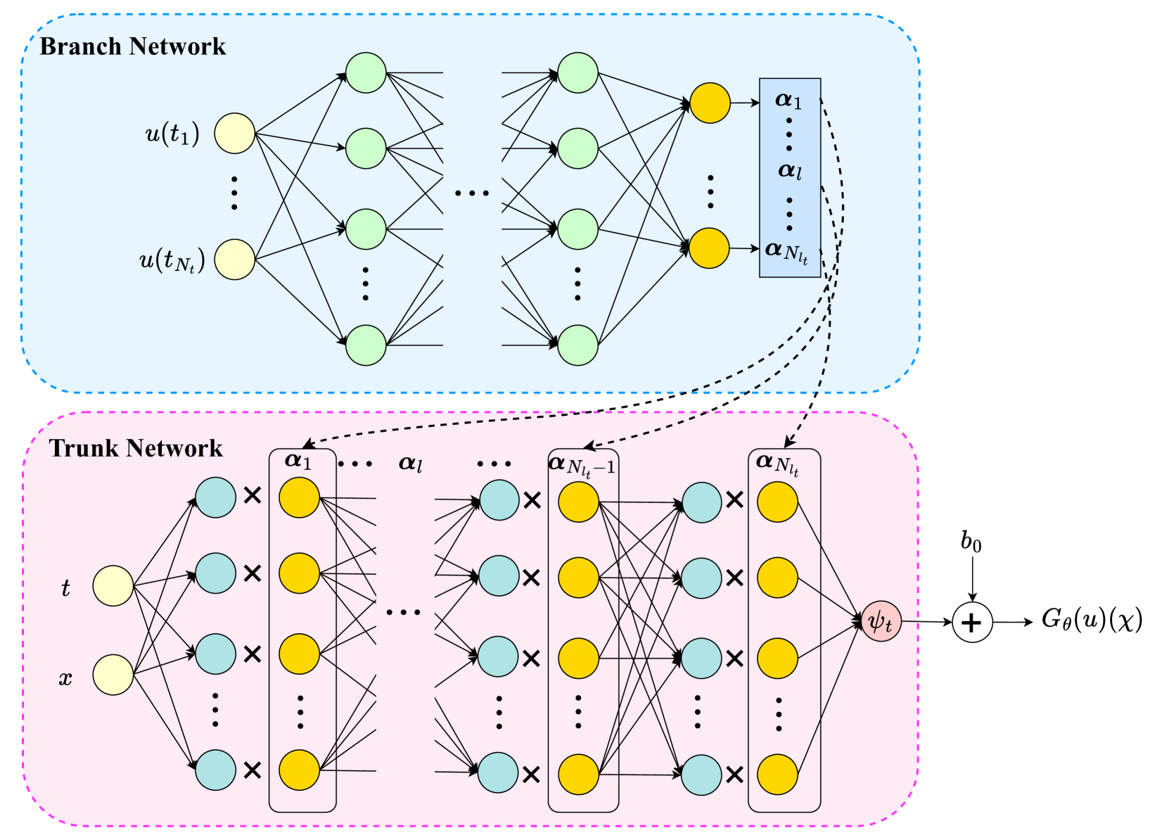 Full-field DeepONet branch–trunk architecture from the structural-dynamics paper